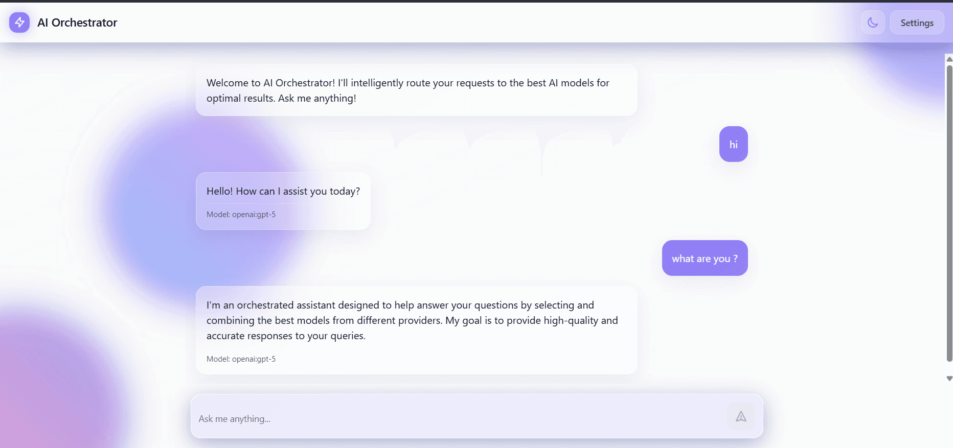 AI Orchestrator conversational console interface